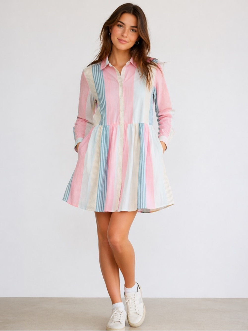 J.Crew Striped Shirt Dress Women’s Size 4 Pink Blue White Button Front Cotton